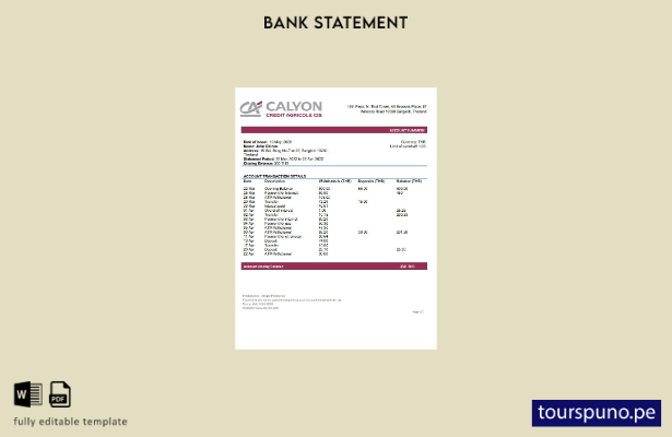 listo para imprimir plantilla de word   extracto bancario de Tailandia Calyon